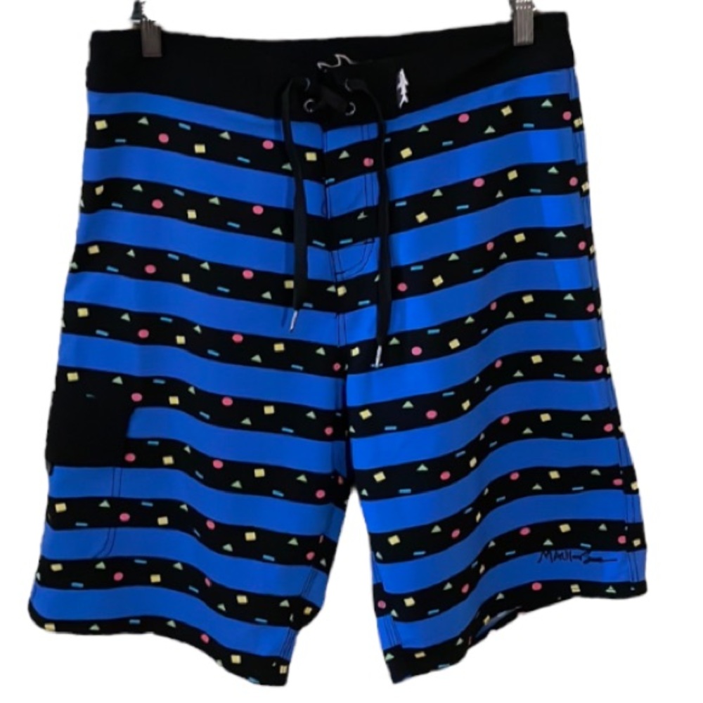 Maui and Sons Blue Geometric Swim Board Shorts Size 32